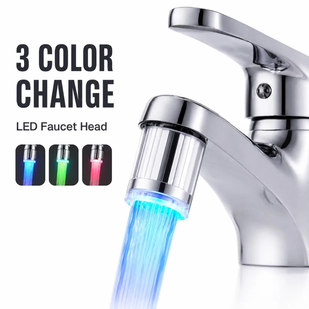 1/5Pcs LED Faucet Head with Automatic 3-Color Change Water Saving Light Tap Nozzle for Kitchen Bathroom Aerator Stream Glow view 2