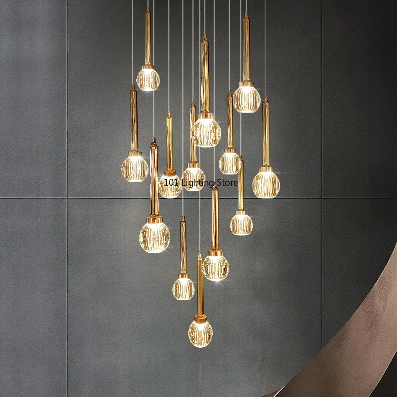 Nordic Staircase Chandelier Attic Pendant Light Modern Ball Staircase Villa Duplex Living Room Ceiling Hanging Lamps