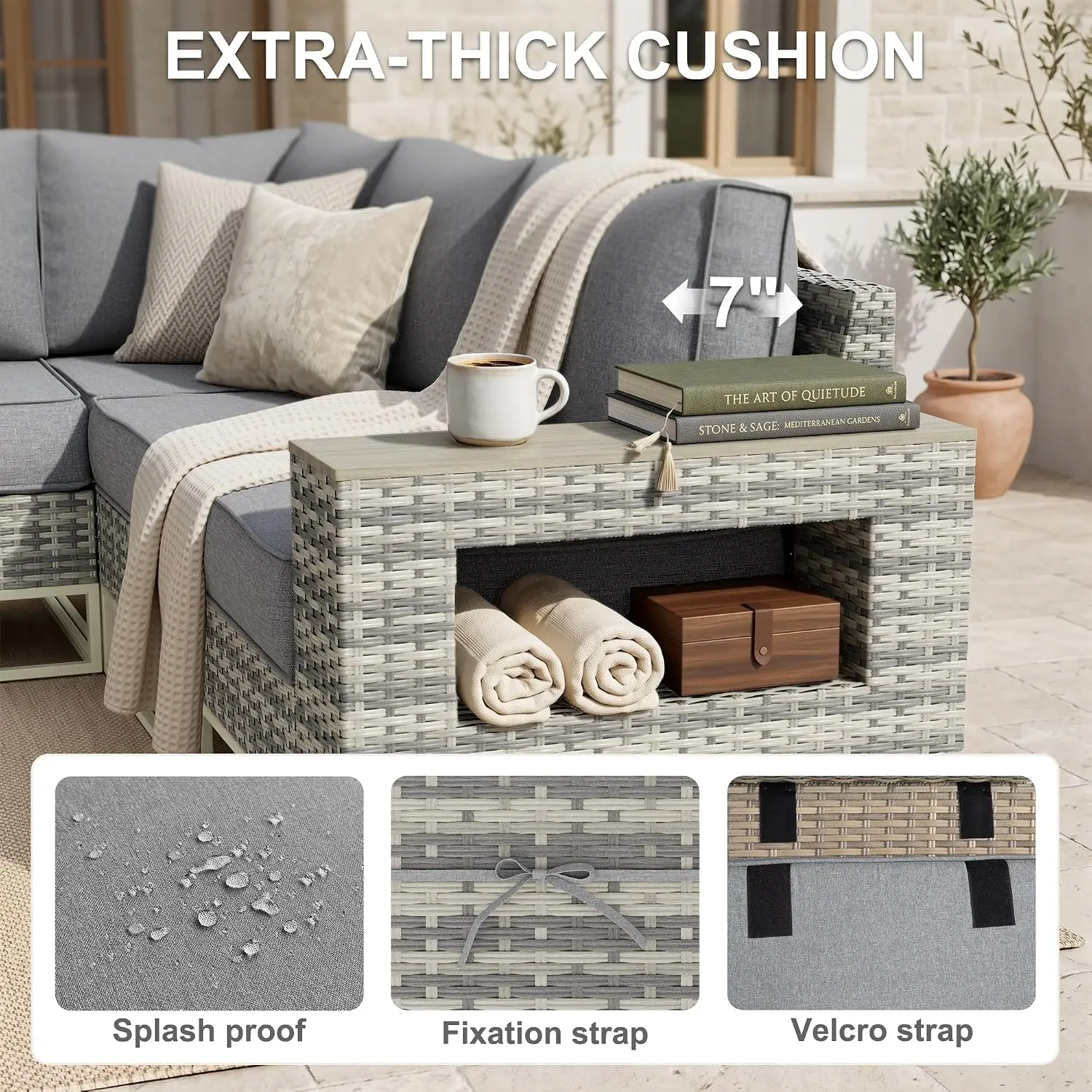 8 Set Wicker Patio Furniture Set Outdoor Sectional with 5.5