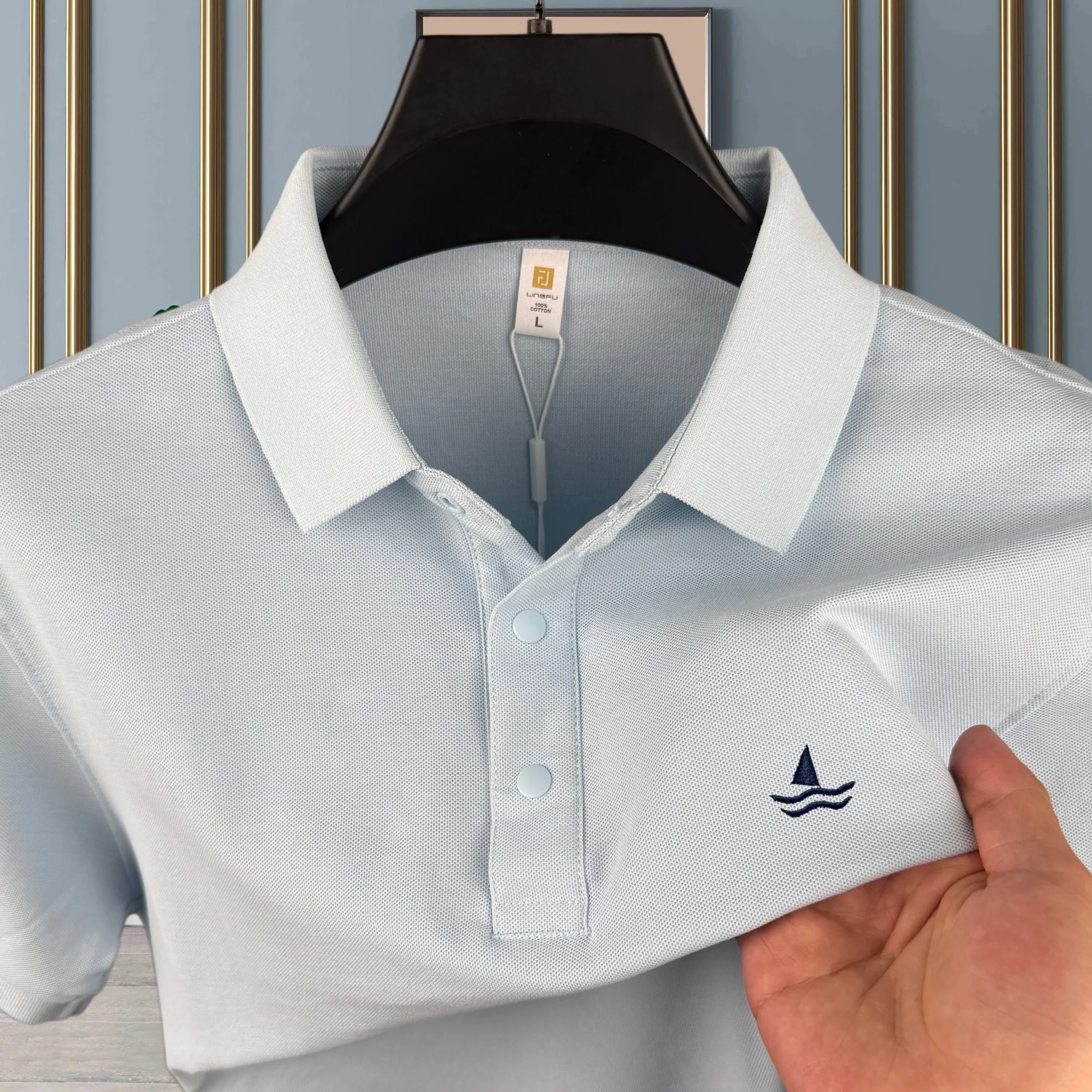 100% pure cotton high-end brand men's short sleeved polo shirt summer luxury fashion sailboat embroidery golf top casual T-shirt