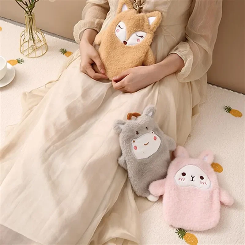 350ML Rubber Hot Water Bottle with Cute Plush Cover Lovely Cartoon Hot Water Bag Explosion-proof Portable Hand Warmer Great Gif