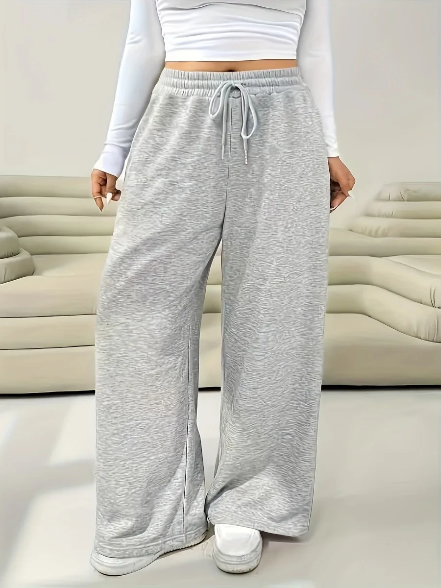 Women's Comfortable Casual Solid-color Low-rise Wide-leg Sweatpants, Suitable for Autumn and Winter