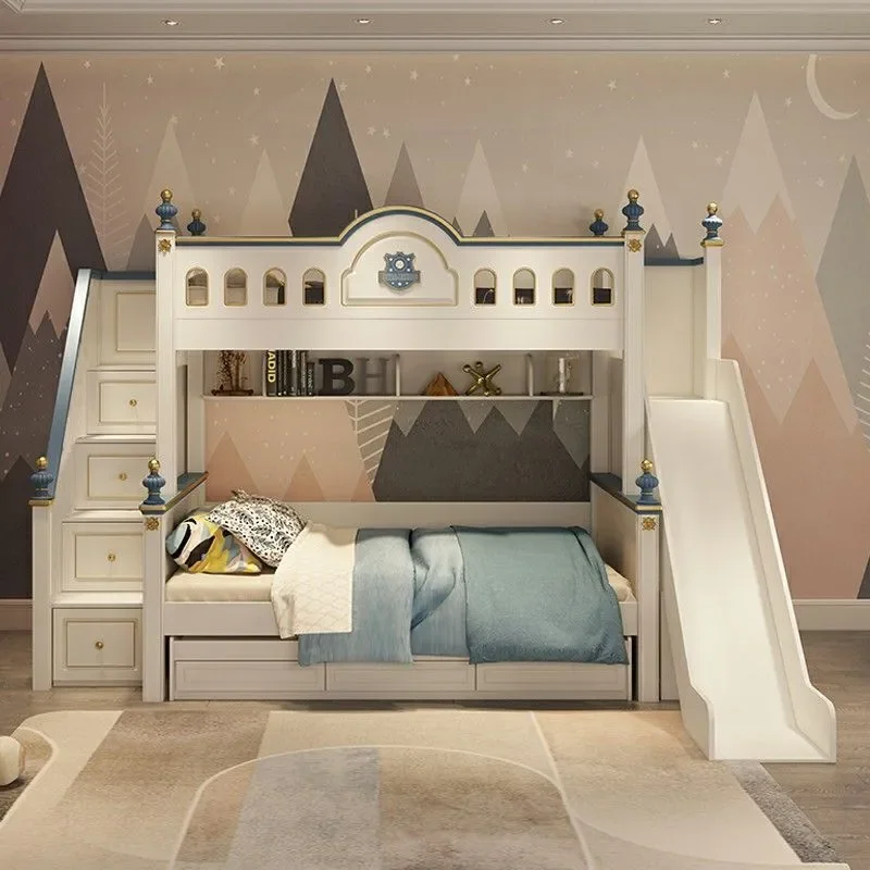 American Style Luxury Wooden Bunk Bed for Kids Two Layer High Low Bed for Boys Mother Child Double Deck Bed Furniture