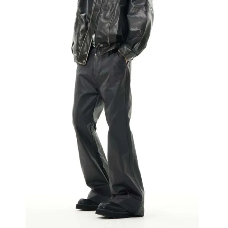ผู้ชายญี่ปุ่นStreetwearแฟชั่นVINTAGE Hip Hop Punk Gothic CleanfitสีดําเคลือบFlareกางเกงกางเกงชาย