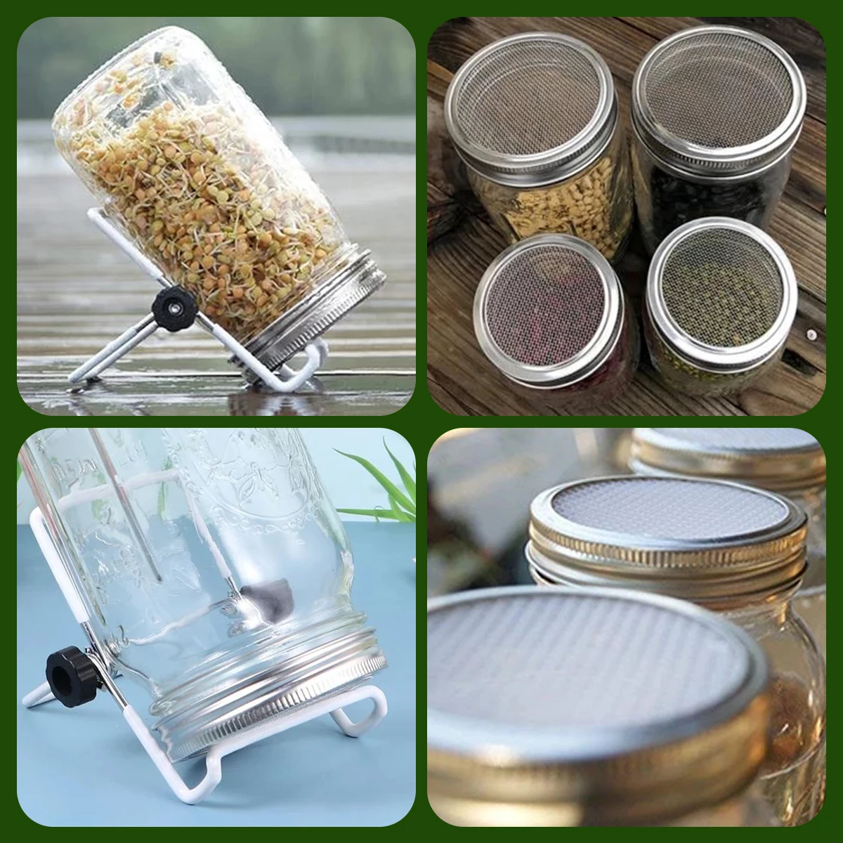 Sprouting Jar Lids Stainless Steel Mesh Screen Seed Sprout Can Lid Wide Mouth Mesh Screen Strainers Filter Germinator Accessorie