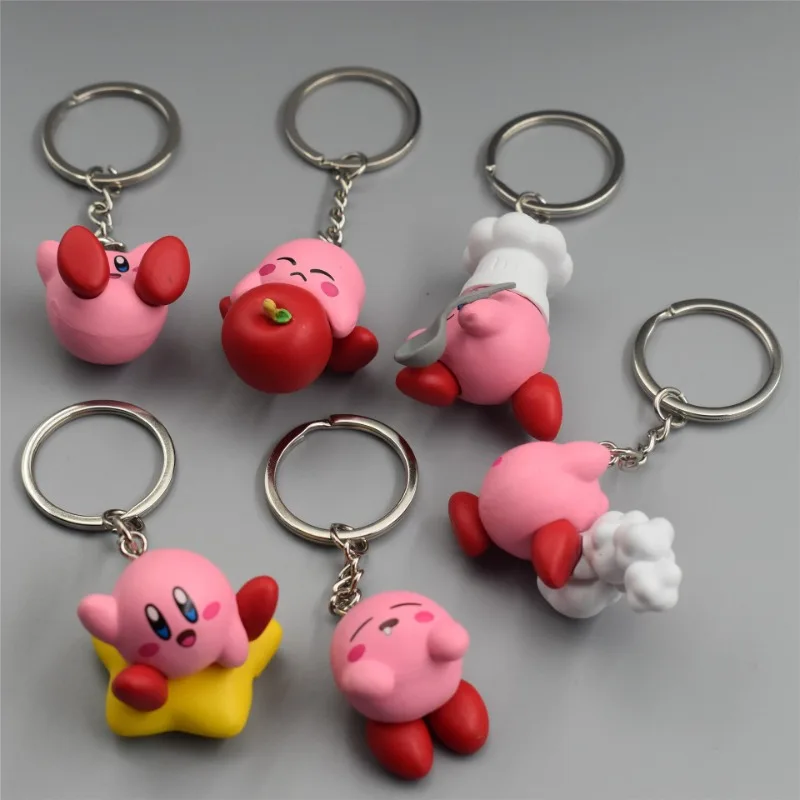 Kirby Keychain Cartoon Anime Cute Children Backpack Pendant Fashion Charm Car Key Ring Kawaii Kids Toys Girls Boys Holiday Gifts