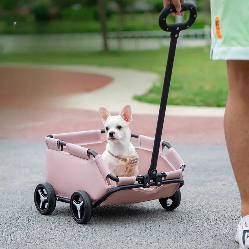 Small Pet Stroller Portable Trolley Foldable Pull Rod Dogs Buggy Multifunctional Lightweight Shopping Cart Pet Travel Trolley