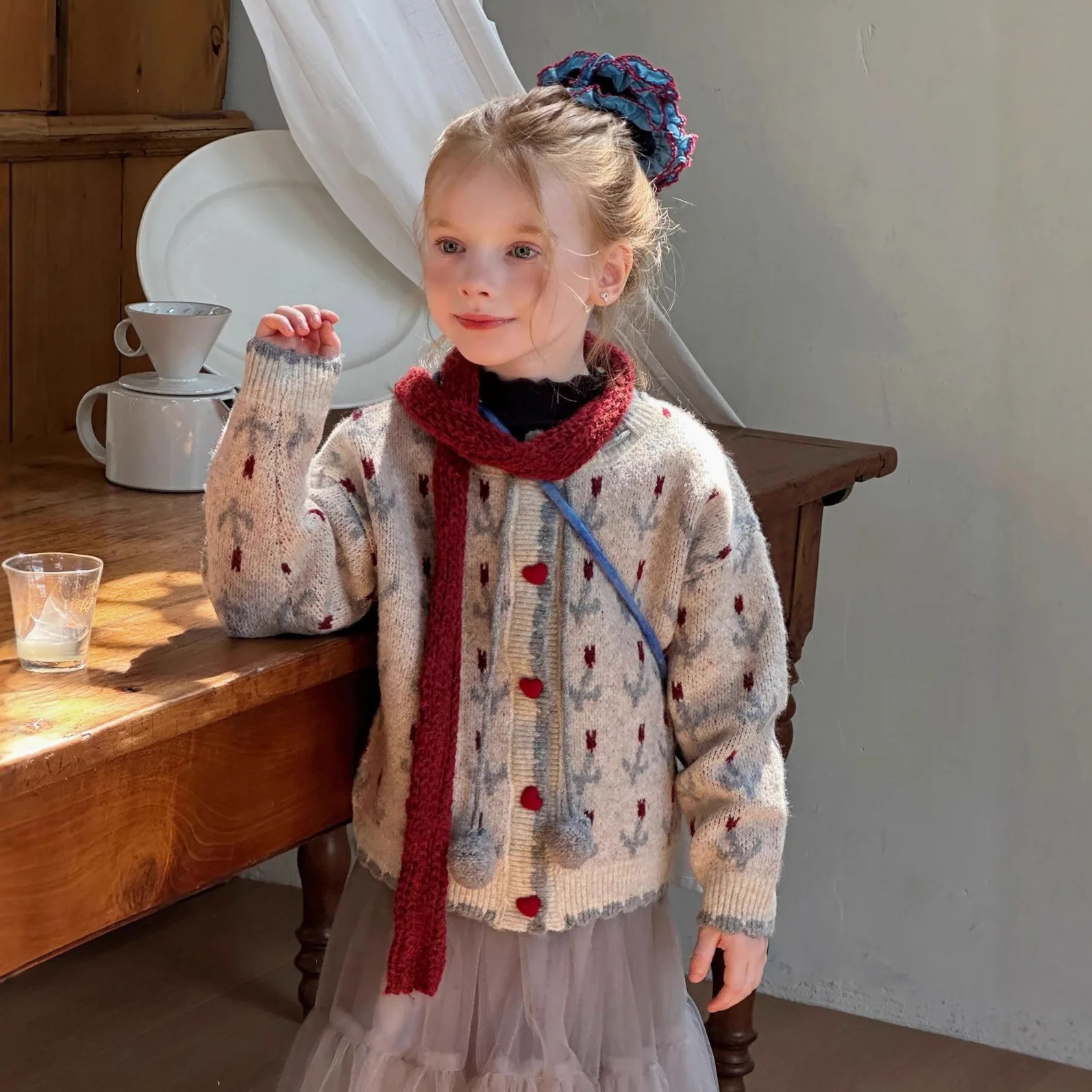 2025 Autumn New Baby Girl Long Sleeve Knit Cardigan Infant Cute Full Of Floral Pattern Sweater Coat Toddler Knitted Jacket