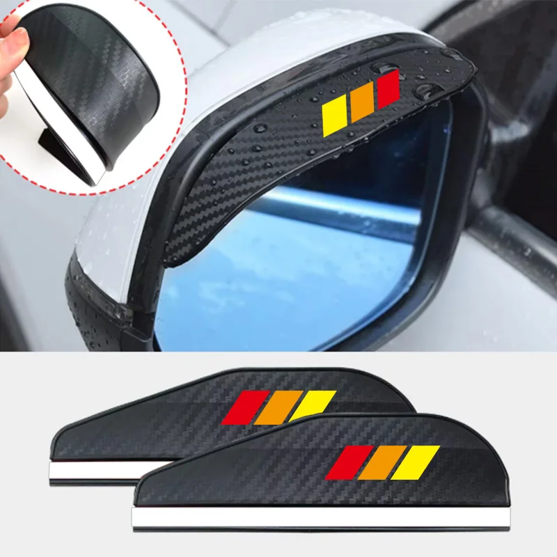 Car Rearview Mirror Carbon Fiber Pattern Rain-Proof Visor Diagonal Stripe Yellow-Orange-Red Reflective Mirror Rain and Dust Shield Widened Modification Accessories