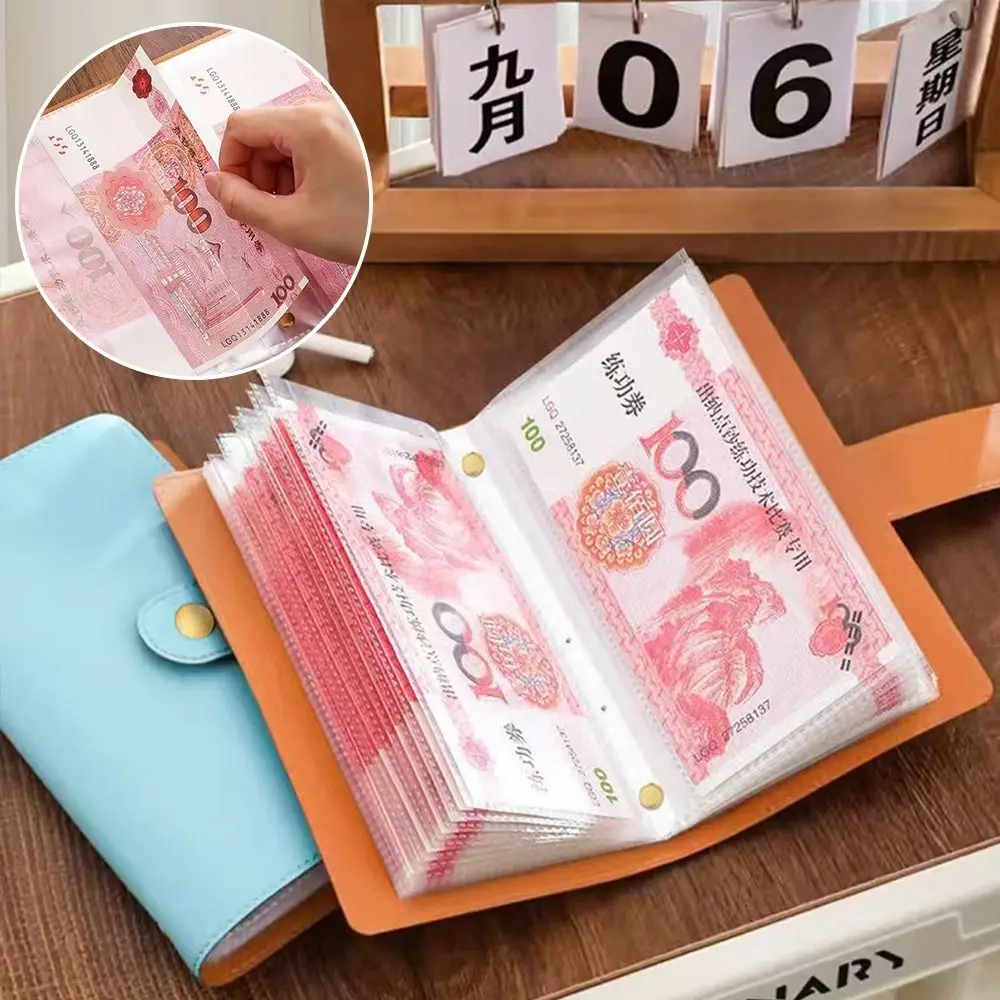 Save Money 100 Envelopes Money Saving Challeng Large Capacity Waterproof Mini Binder Savings Challenge Reusable PU