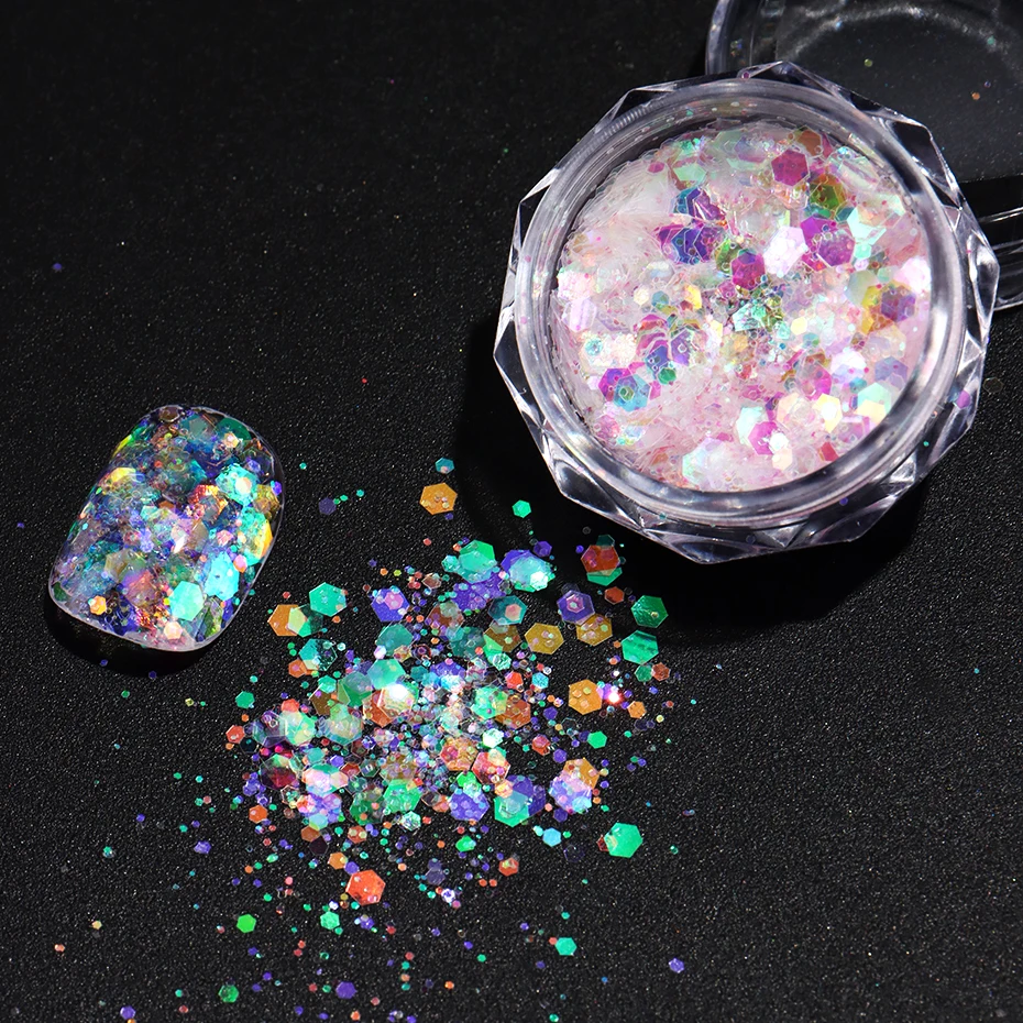 4 個虹色マーメイドネイルスパンコールグリッターフレークピンクブルーオーロラパウダーネイルアートグリッターネイルチャーム装飾マニキュア