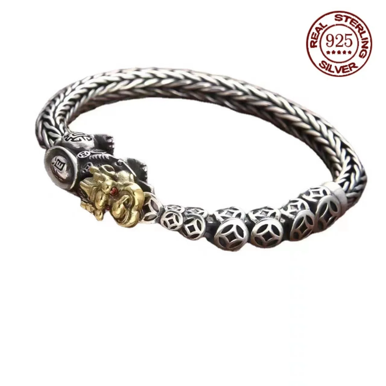 

S925 silver ancient copper coin brave men's bracelet personality domineer men's keel chain production of silver bracelet gifts