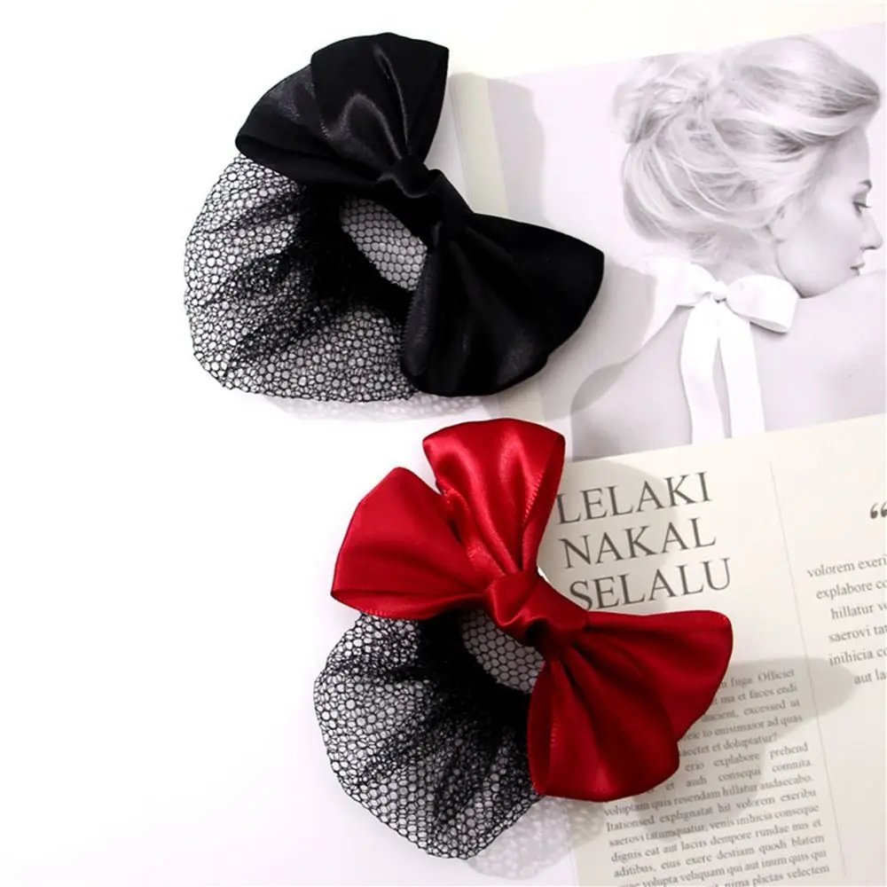 

Bow Airline Stewardess Professional Headwear Satin Ponytail Clip Korean Bun Snood Hairgrips Cover Net Women Spring Clips