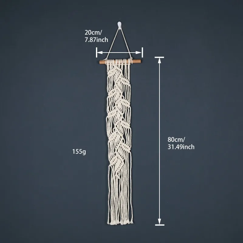 Nordic Style Botanical Tapestry Bohemian Handwoven Wall Art for Bedroom and Living Room Decor Cotton Fringe Woven Textile Craft