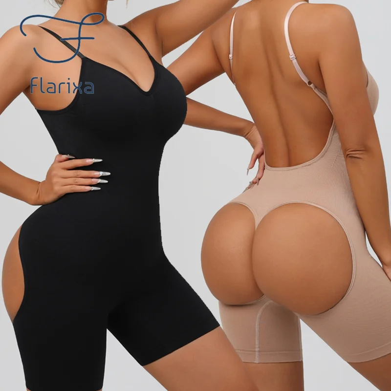 Flarixa Einteiliger rückenfreier Damen-Body, nahtloser Po-Heber, Shapewear, Bauchkontrolle, schlankmachender Taillentrainer, Body Shaper-Korsett