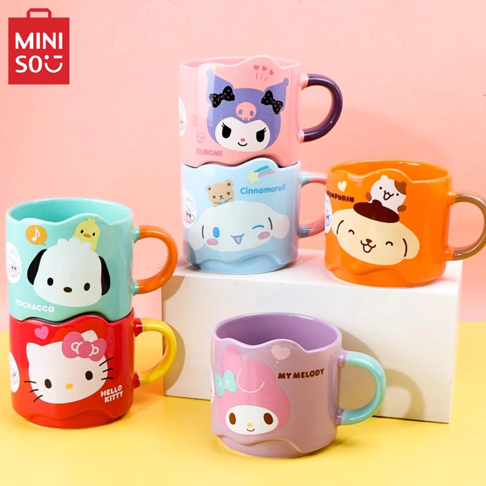 MINISO Cartoon Anime Kuromi My Melody Cinnamoroll HelloKittys Pochacco Ceramic Cup Cute Stacking Water Cup Coffee Cup Gift 280ML