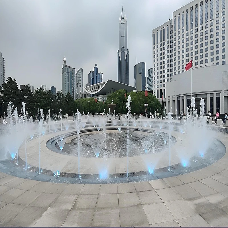 مشروع نافورة ضوء دريلاند دائرية تظهر نافورة المناظر الطبيعية المربعة لحمام السباحة