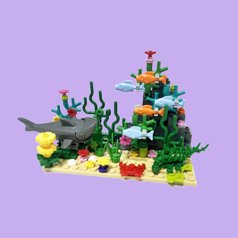 Compatible With LEGO MOC City Aquarium Underwater World Plant Scenes Viewing Shark Devil Fish Building Blocks Toys Bricks