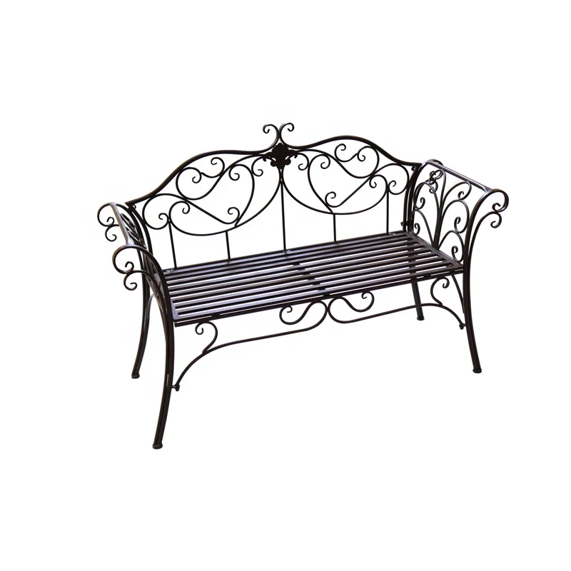 

Outdoor Patio Furniture Brown Metal Garden Bench with 2 Seats for Parks