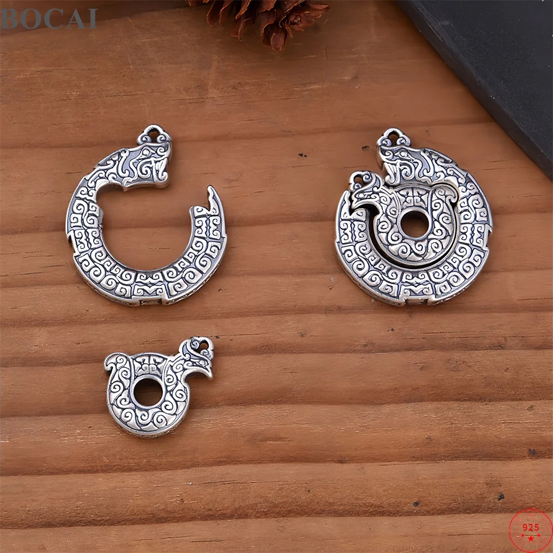 BOCAI S999 Sterling Silver Hand String Accessories Jewelry Pendant Chinese Loong Phoenix Amulet Charm Fine Jewelry Wholesale