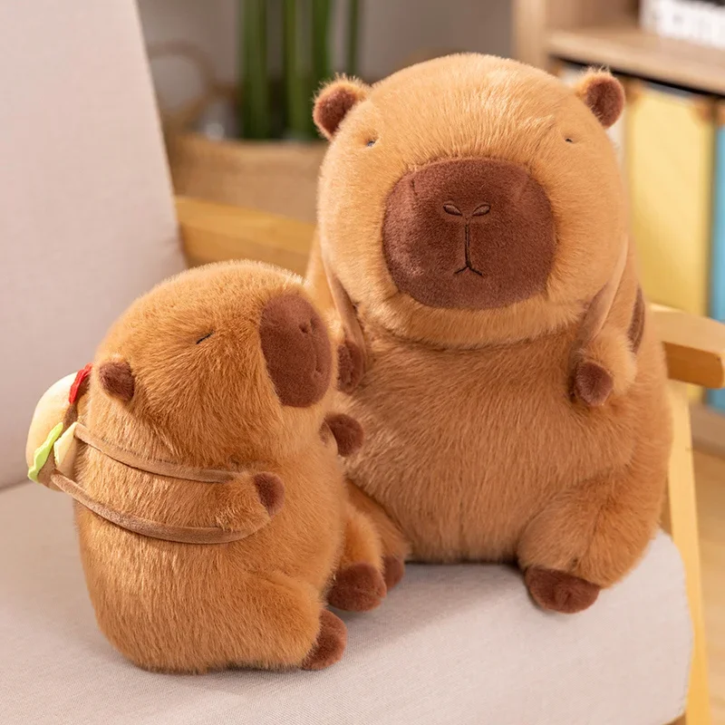 Kawaii Hamburger Capibara Knuffels Schattige Pluche Tas Knuffeldier Capibara Met Hamburger Tas Decor Pop Verjaardag Meisje Cadeau