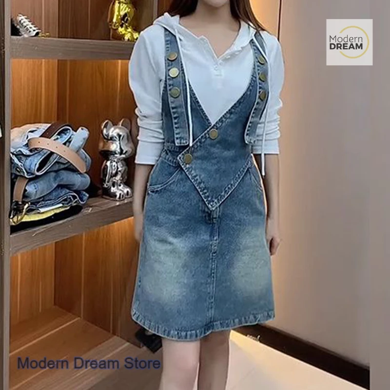 

Korean style design sense fashion age-reducing strap skirt women's spring and autumn new plus size loose slim belly dress