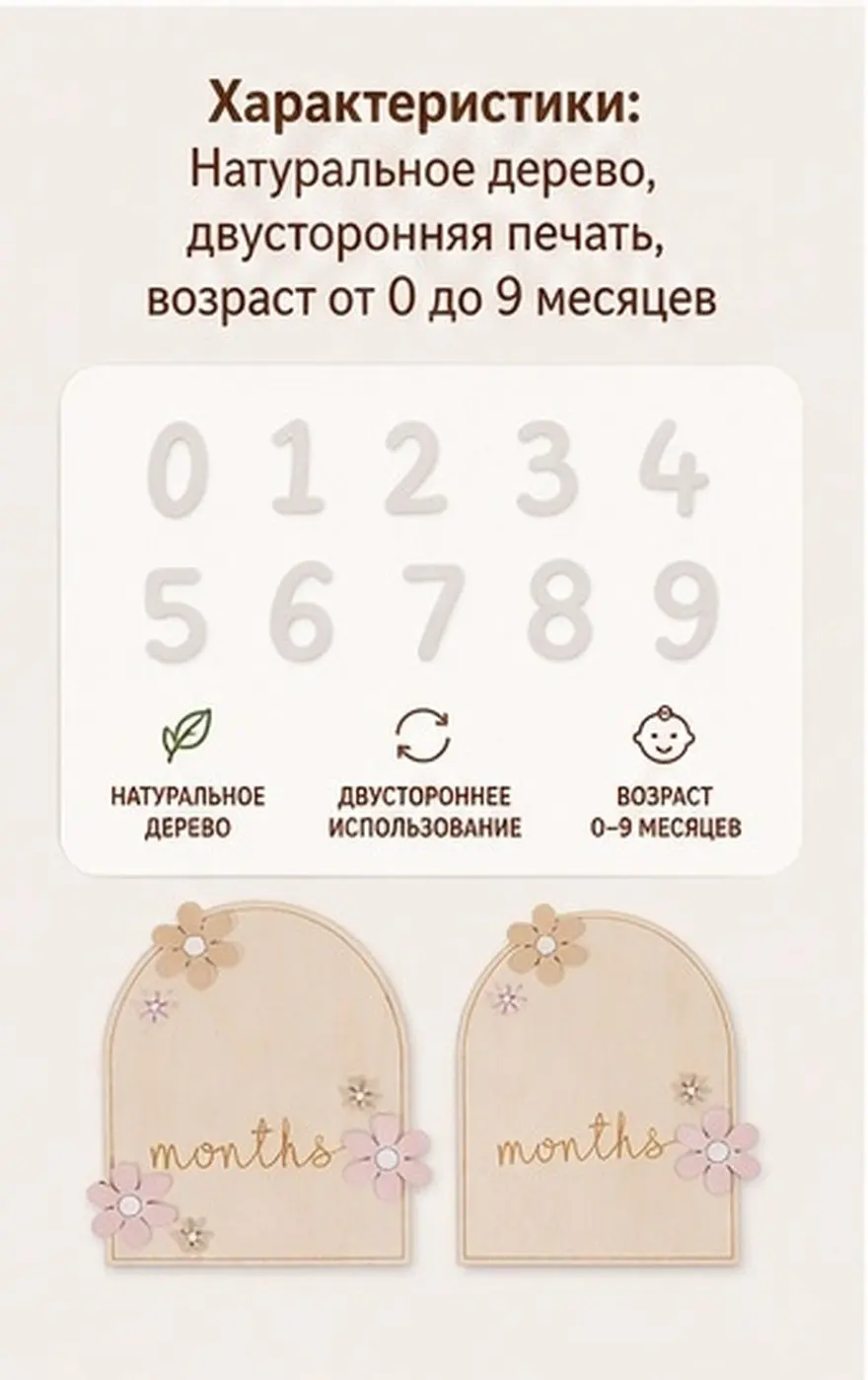 1Set Wooden Newborn Month Cards Floral Milestone Design Double Sided Baby Growth Commemorative Cards Monthly Photo Props Baby