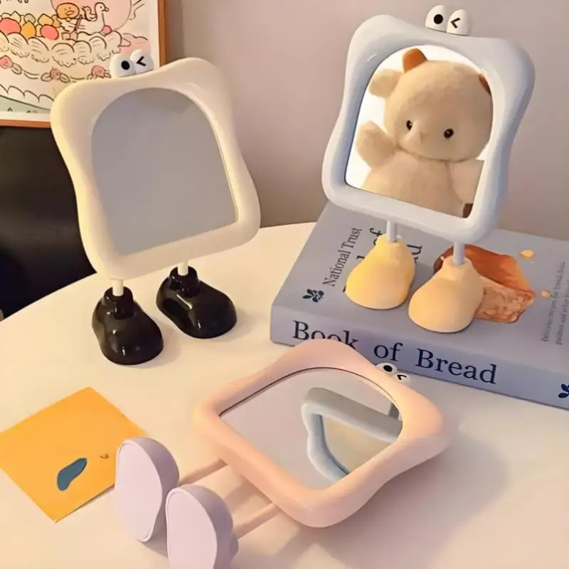 Simpatico cartone animato Specchio per trucco per occhi grande Poggiapiedi da tavolo Specchio per integratore per trucco da donna Specchio ad alto valore estetico