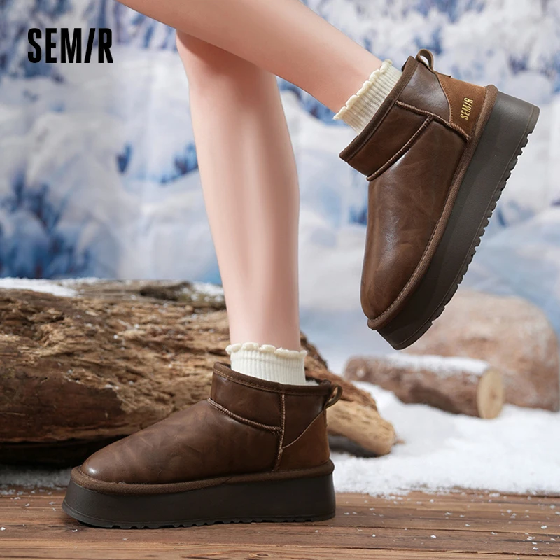 Semir Snow Boots Women 2024 New Winter Styles with Thick-Soled Height-Increasing Warm Fleece and Thickened Cotton Shoes