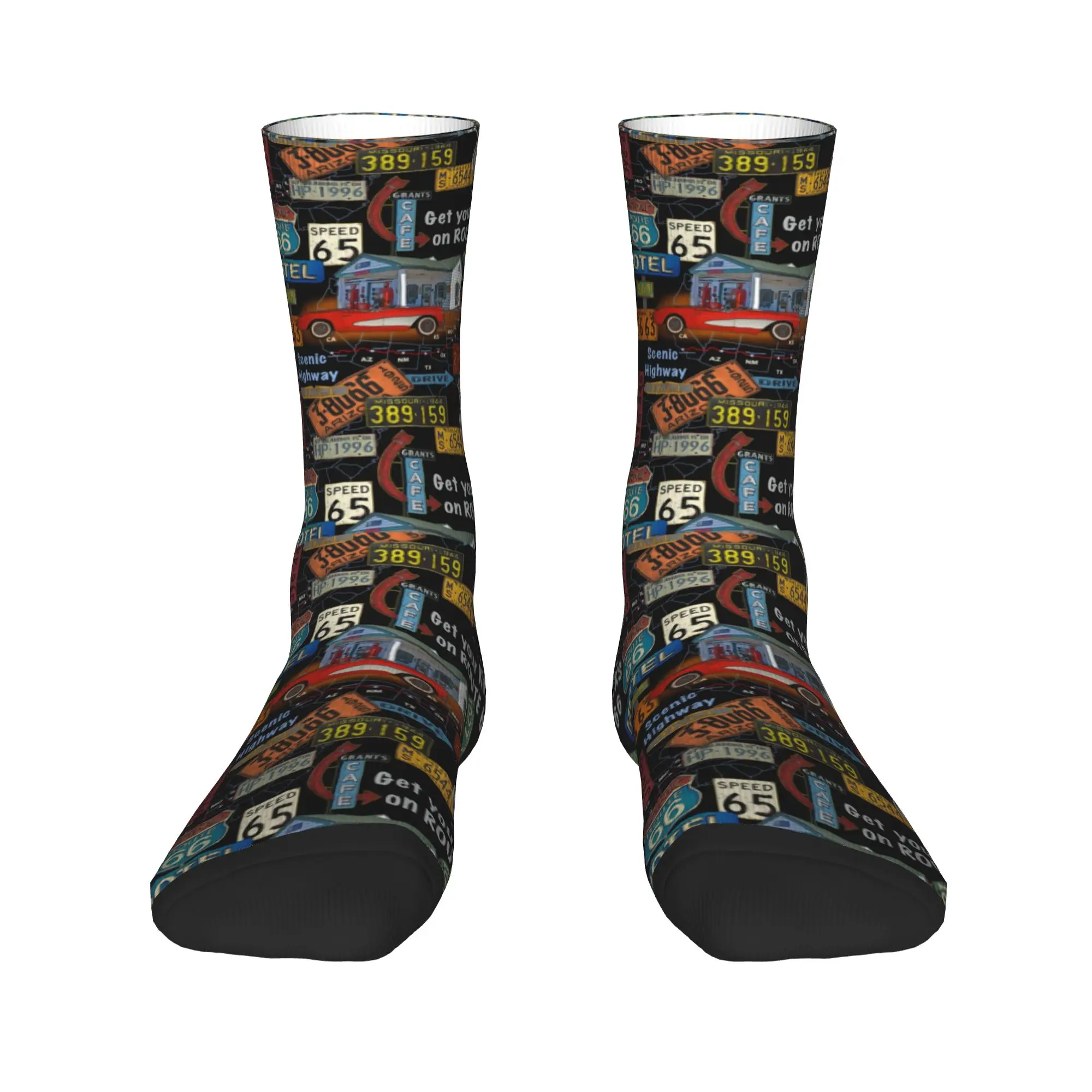 Custom Fashion Vintage America Road Route 66 Socks Men Women Warm 3D Print  Basketball Sports Socks view 2
