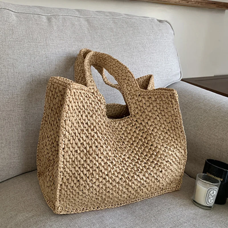 

Модная соломенная пляжная сумка во французском минималистичном стиле, плетеная сумка через плечо, высококачественная вместительная сумка-тоут для отпуска, женский кошелек
