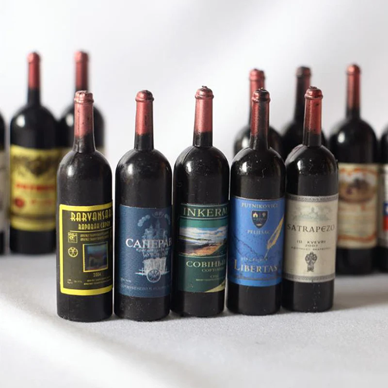 5Pcs/set Dollhouse Miniature Wine Bottle Models 1/12 Simulation Accessories For Decoration, Random Stickers-Toy
