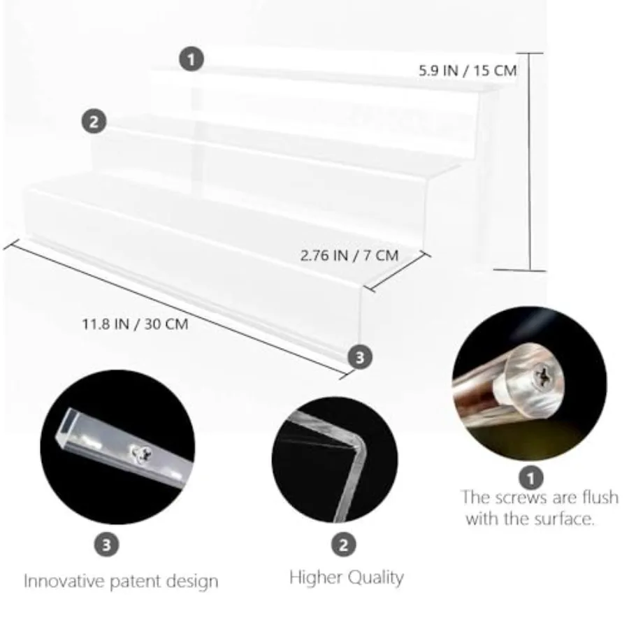3 Tier Clear Acrylic Perfume Organizer with LED Nail Polish Rack and Cologne Holder for Bedroom or Bathroom Storage Transparent