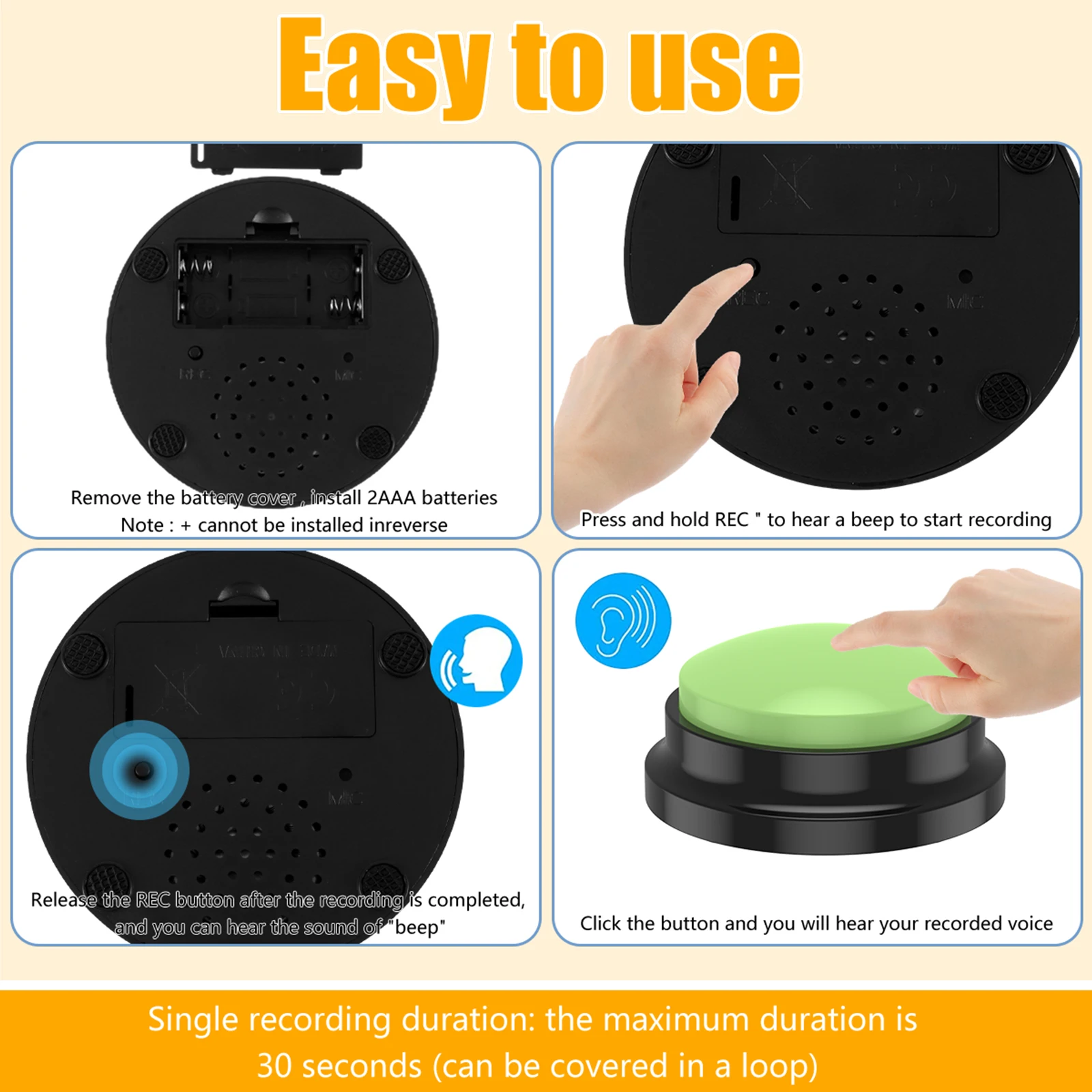 Voice Recording Button Pet Toys Dog Buttons for Communication Pet Training Buzzer Recordable Talking Button Intelligence Toy