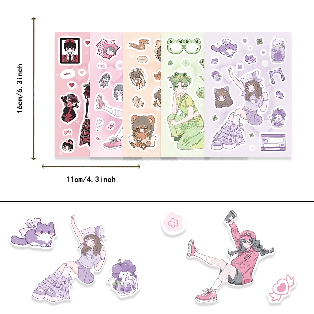 8pcs Cartoon Cute Girls sticker Collage Pop Style Decoration for Skateboard Scarpbook Laptop Wall Waterproof Vinyl Gift Kids Toy