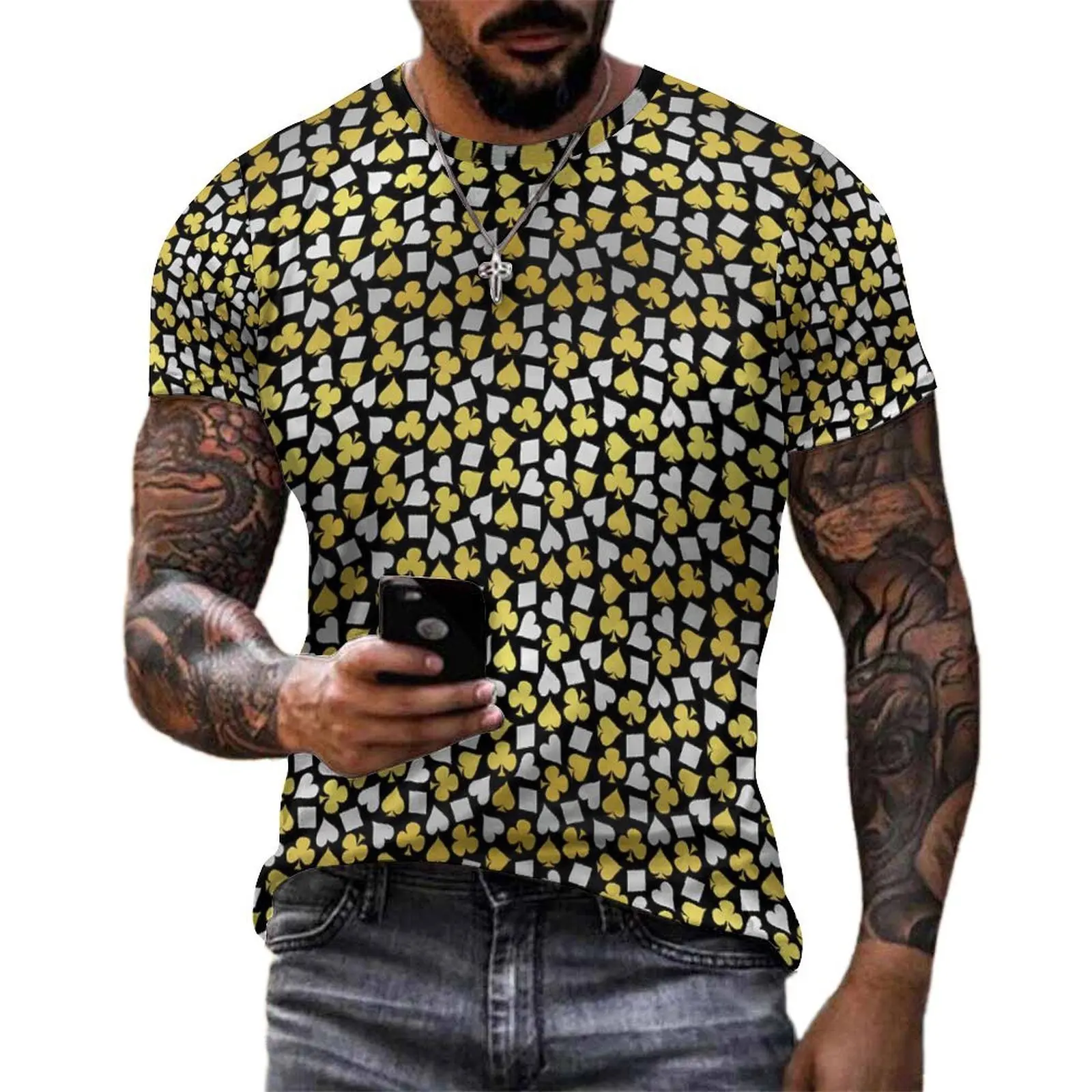Plus Size T-Shirt Beach Poker Cards Suits T Shirts Vegas Casino Casual O Neck Tshirt Man Fashion Printed Clothes