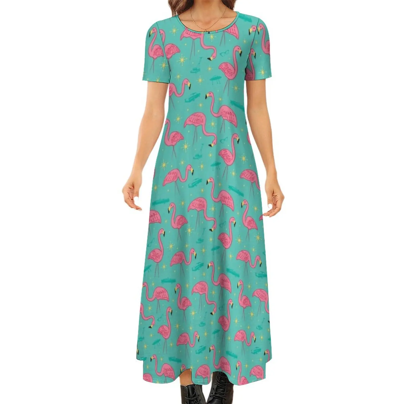 

suburbia Round Neck Short Sleeve Dress luxury woman evening dress african dresses for woman summer clothes