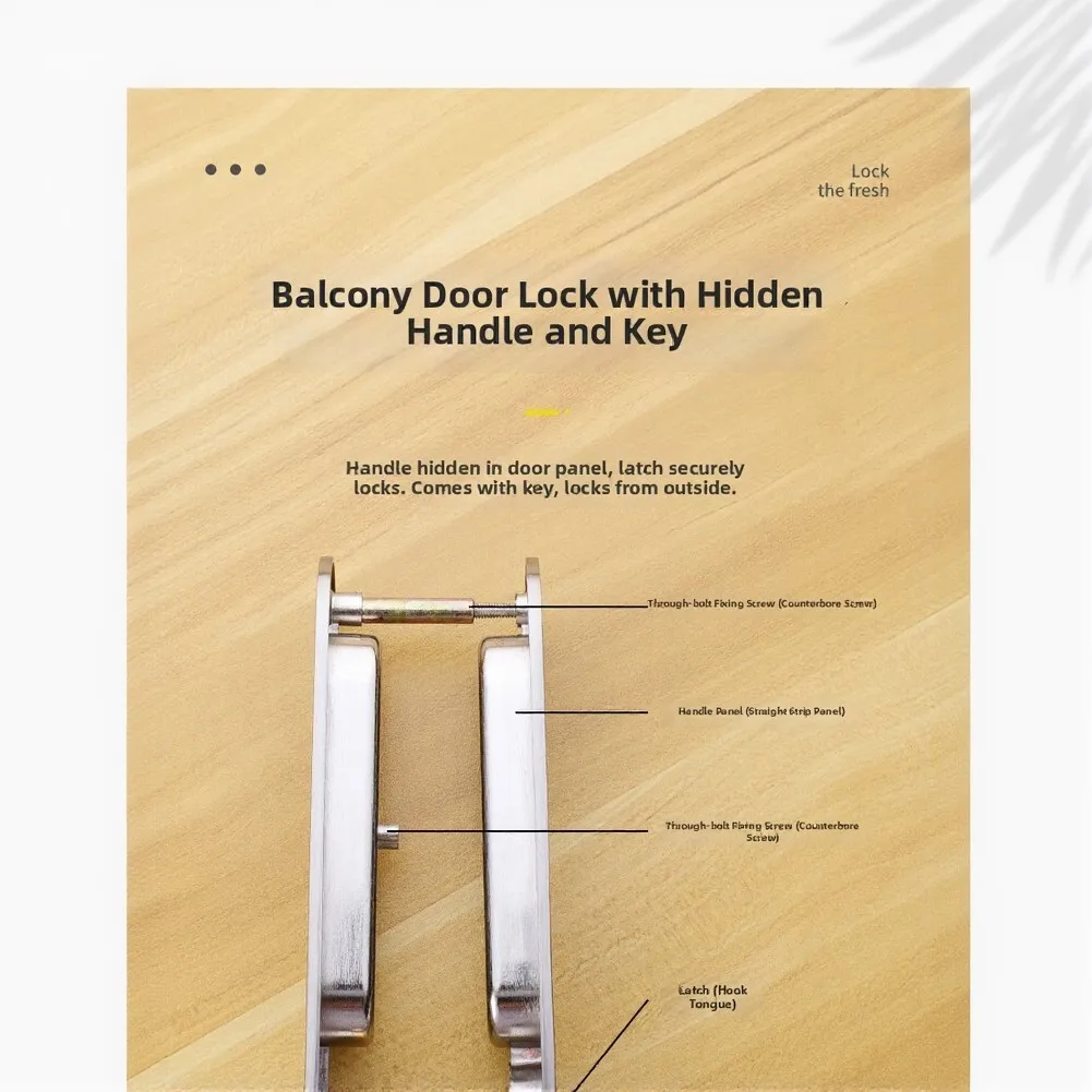 Sliding Door Lock with Three Keys for Wooden Sliding Doors Featuring Seamless Concealed Handle and Slip Resistance