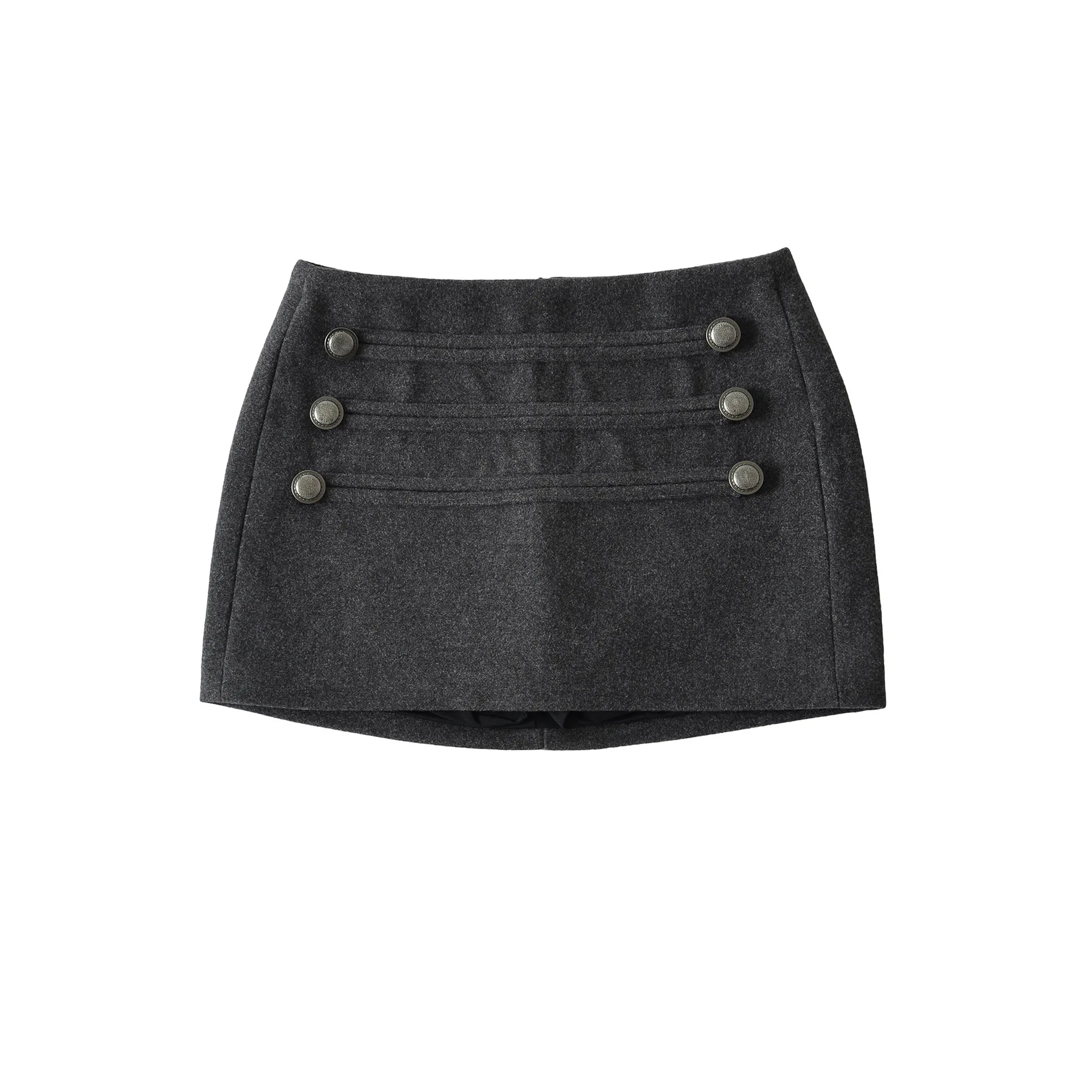 Mini Skirt For Women Stylish Double Breasted Button For Wear Trendy Casual Classic Gold Back Zipper A-line Bodycon Skirt 96TU