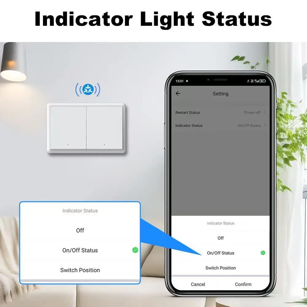Matter WIFI Smart Switch No Neutral Wire &Neutral Wire Required Wall Button Light Switches 1 2 3 4 Gang Work with Apple Homekit