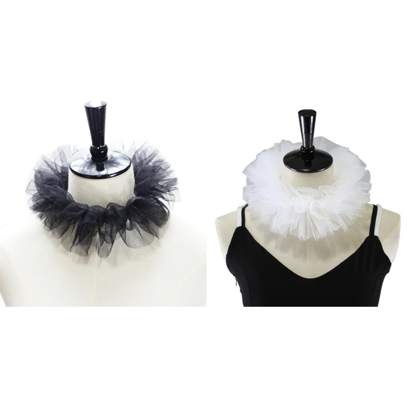 1pc Women Renaissance Tulle Fluffy Ruffled Fake Collar Vintage Layered Mesh Small Neck Ruff Decorative Clown Cosplay Choker