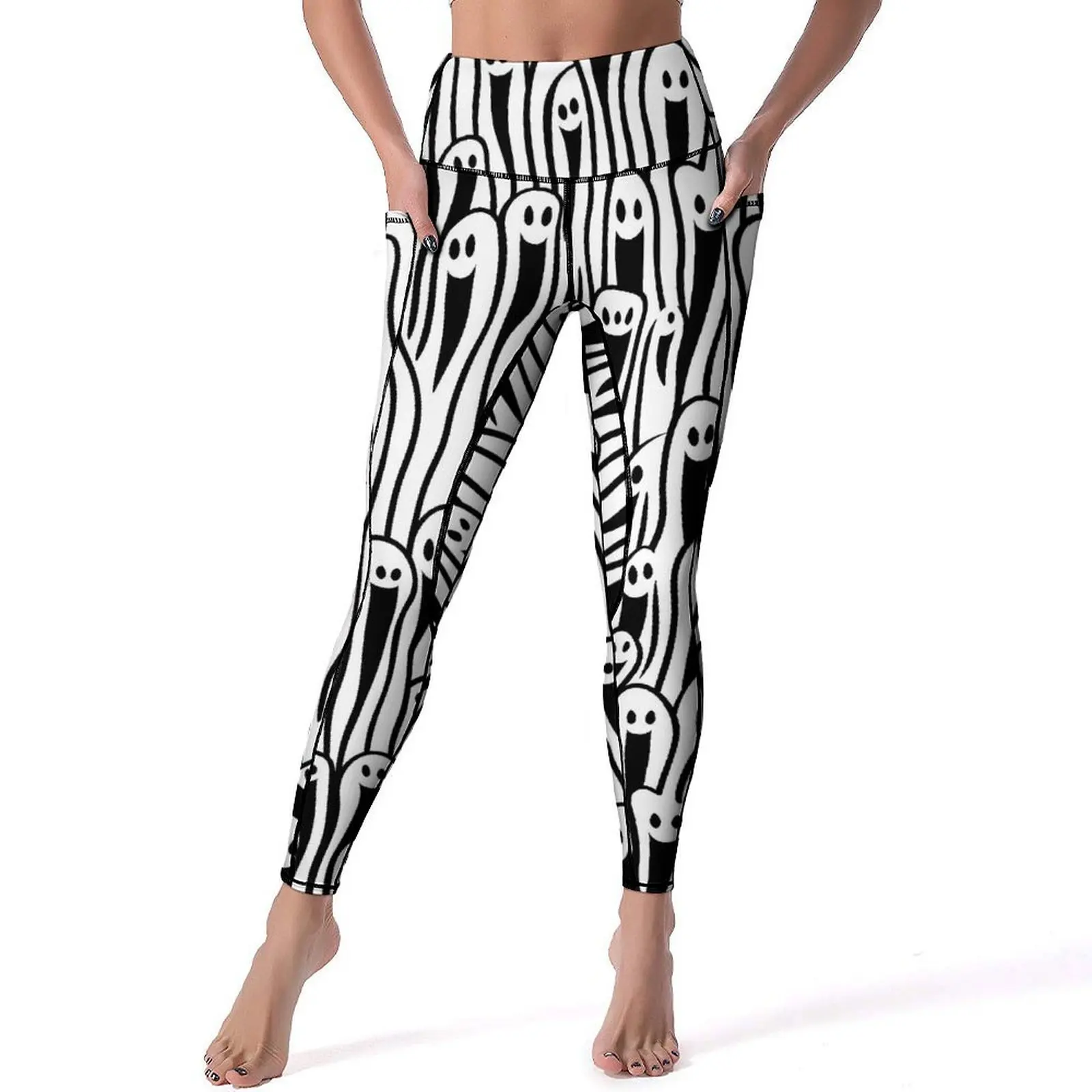 

Happy Haunts Print Leggings Funny Ghosts High Waist Yoga Pants Casual Stretch Yoga Legging Female Custom Workout Sport Pants