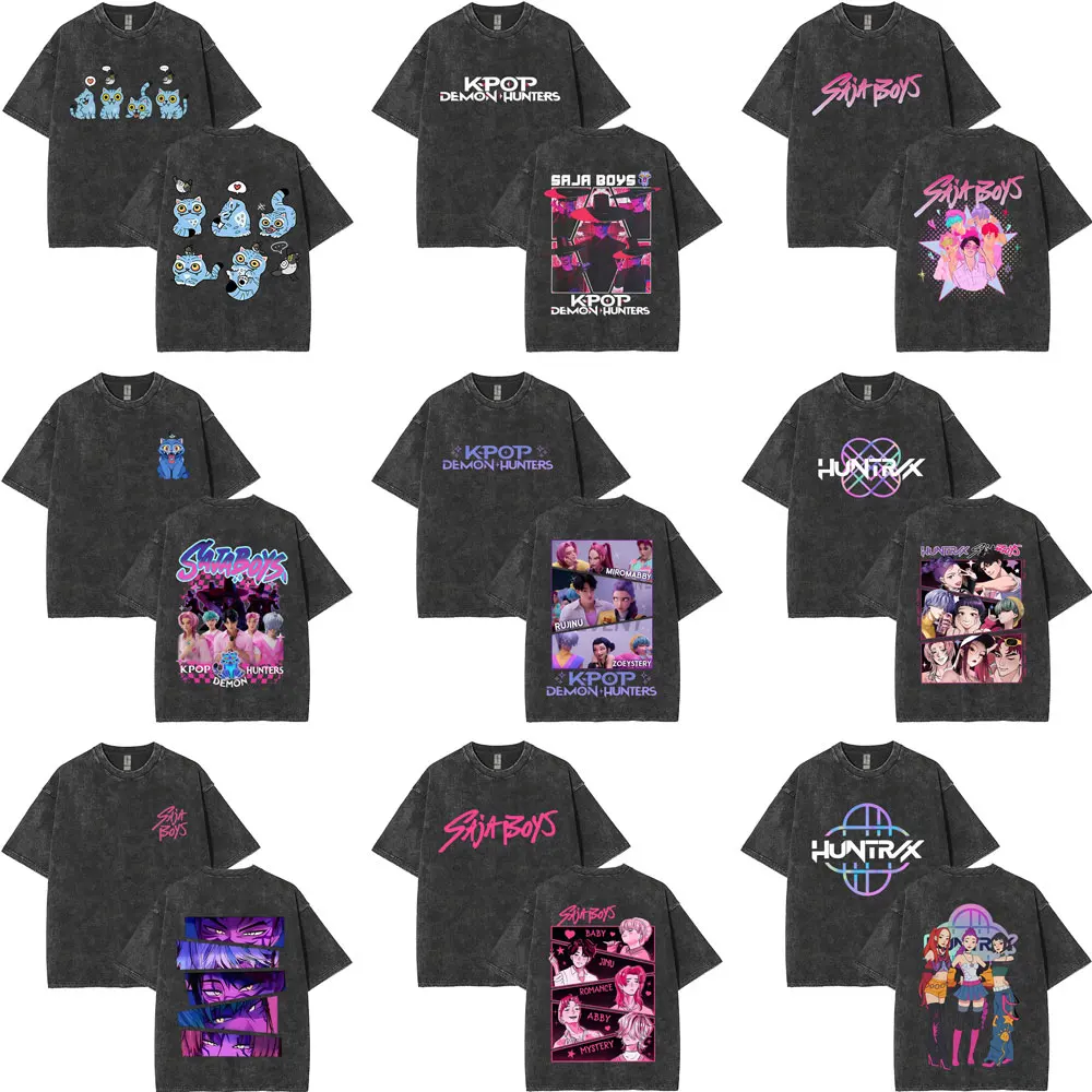 

Washed Vintage Movie KPop Demon Hunters T-shirt Rumi Mira Zoey T Shirts Saja Boys Tshirt Derpy Tiger T-shirts Men Tee Shirt Tops