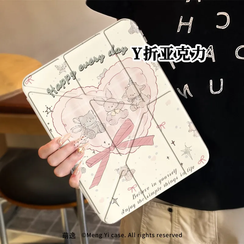 

Cute Cartoon Rabbit Design for Girls For iPad Case iPad 11 Air 7 Pro 11 Mini 6 10 (10.2”) - 3Y Fold Thin Cover with Pencil Slot
