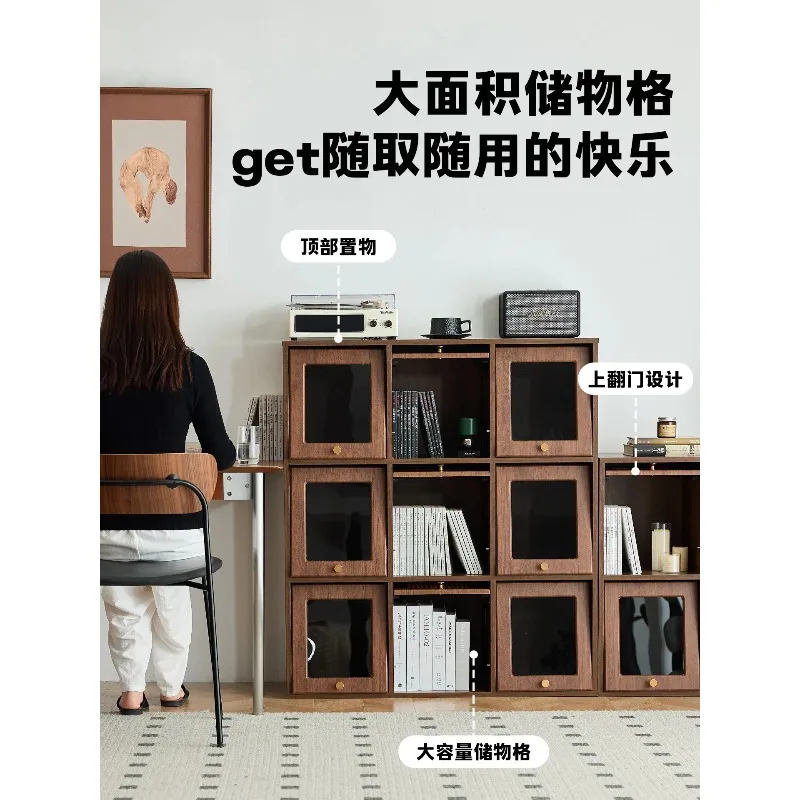 Xiao Si Solid Wood Modular Bookcase, Living Room Balcony Bedroom Glass Side Cabinet Bookcase