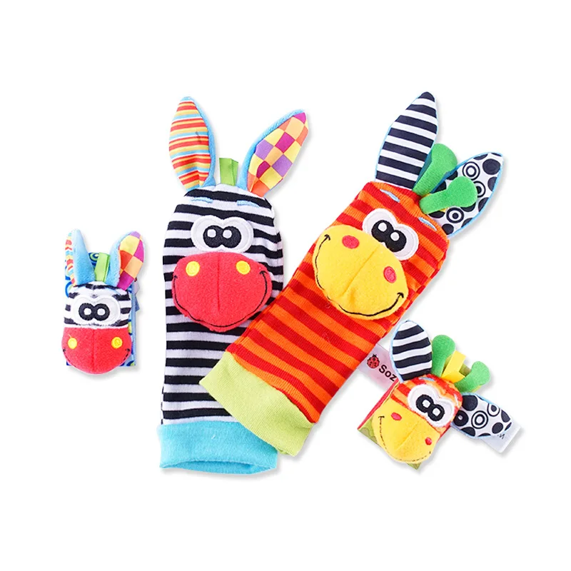 4PCS/SET Baby Rattle Toys Cute Stuffed Animals Wrist Rattle Foot Finder Socks 0~12 Months For Infant Boy Girl Newborn Gift