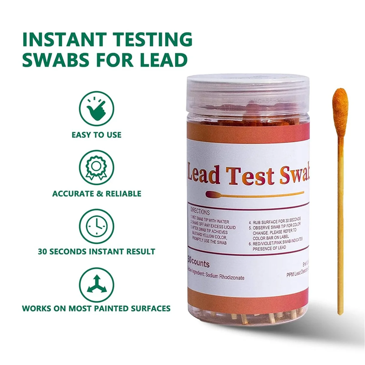 60PCS Lead Test Swabs, Instant Lead Test Kit for All Painted Surfaces,Ceramics, Dishes, Metal, Wood, Lead Testing Strips