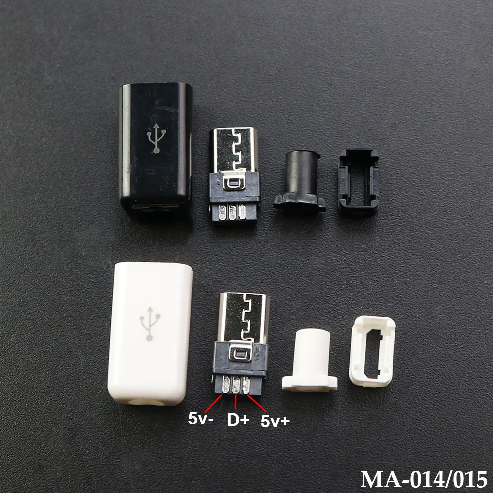 1set Micro USB 5PIN Welding Type Male Plug Connectors Charger 5P USB Tail Charging Socket 4 in 1 White Black