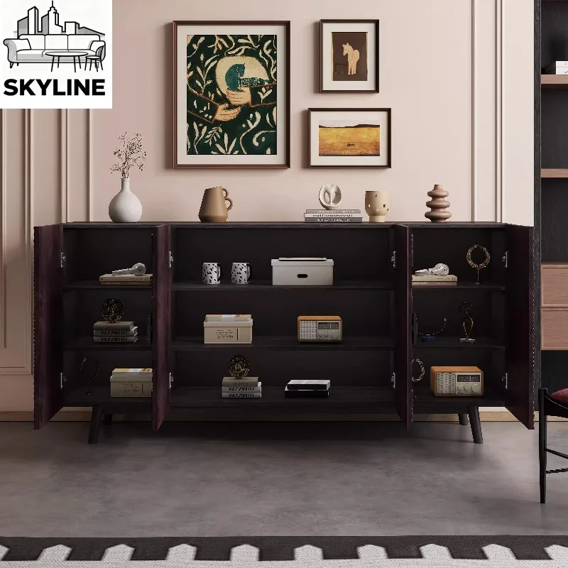 Medieval Italian Solid Wood Sideboard, Vintage Black Decor Storage Cabinet for Luxury Villa Entryway