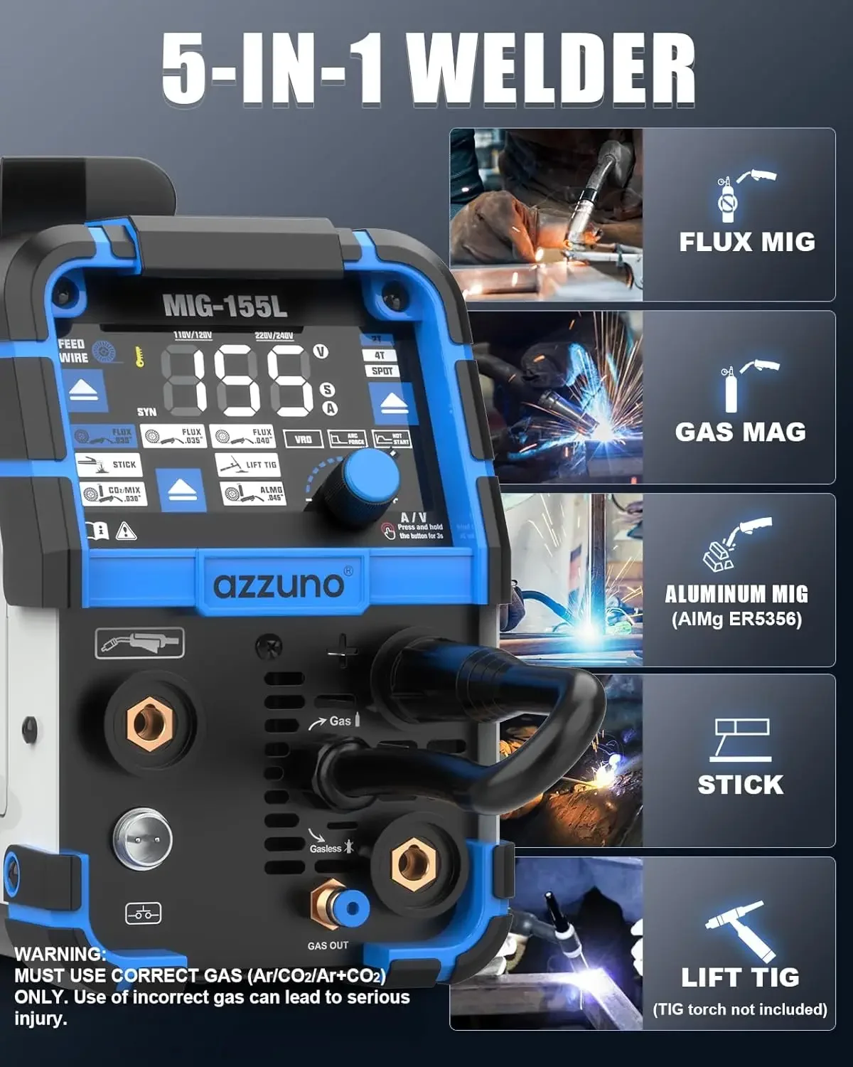 155A Aluminum MIG Welder, 110V/220V 5-in-1 Wire Feed Welder
